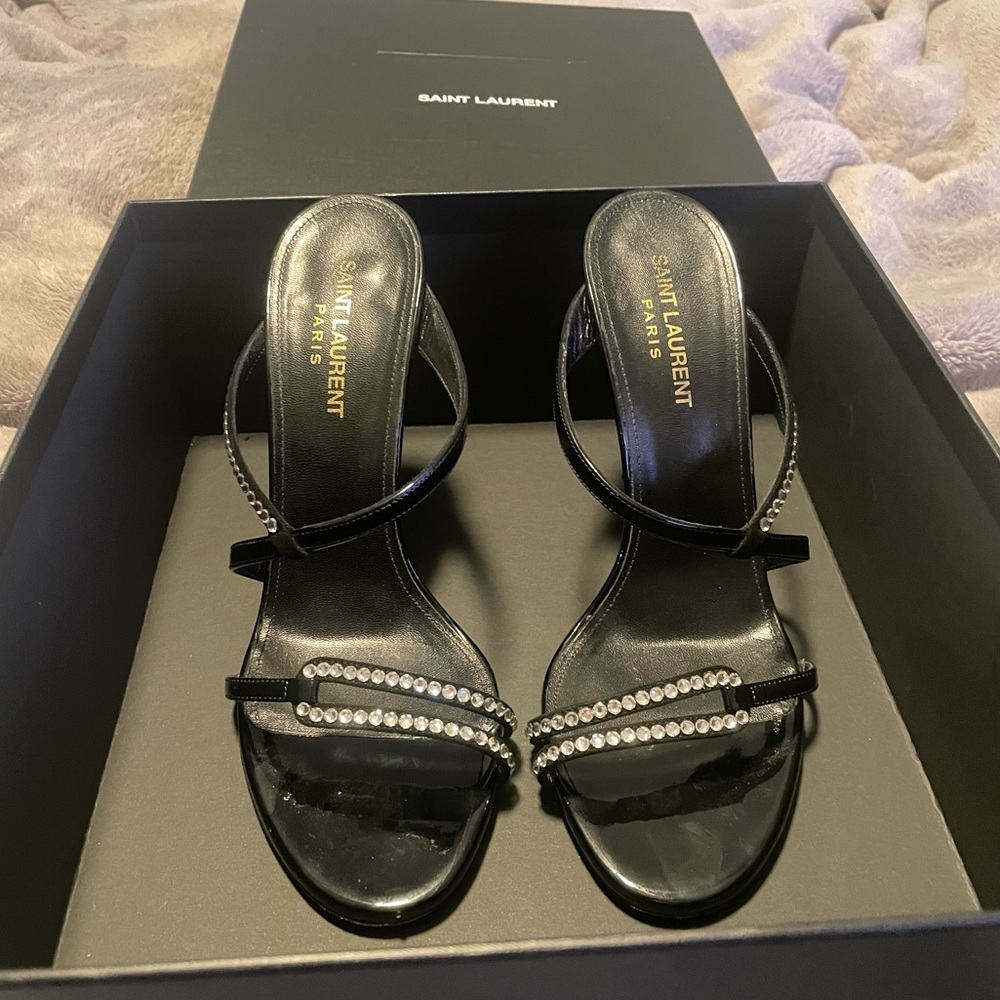 Black Saint Laurent Crystal Heels